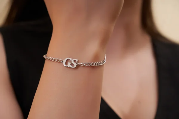 İki Harf Unisex Bileklik Gümüş