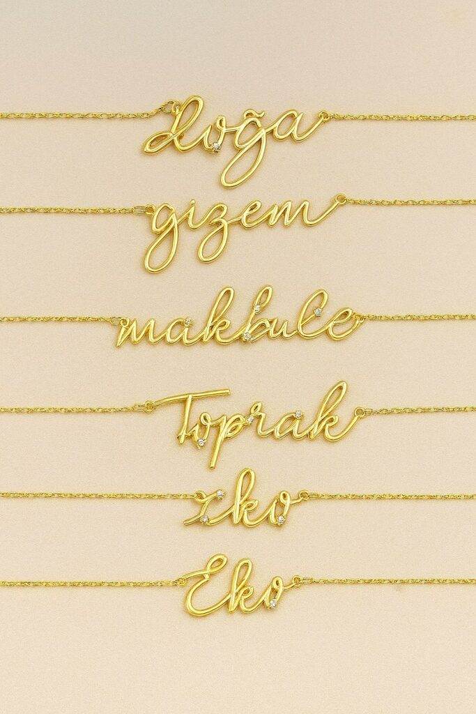 Döküm Taşlı İsim Kolye Gümüş